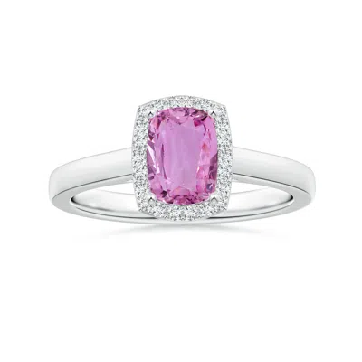 Angara Gia Certified Cushion Pink Sapphire Ring With Diamond Halo