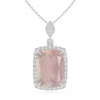 Angara Gia Certified Cushion Rectangular Rose Quartz Pendant With Halo In White Gold/medium Dark Pink