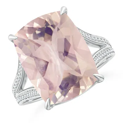 Angara Gia Certified Cushion Rectangular Rose Quartz Split Shank Ring In Pink