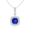 Angara Gia Certified Cushion Sapphire Pendant With Diamond Halo In White Gold/medium To Rich Blue