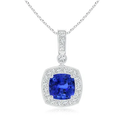 Angara Gia Certified Cushion Sapphire Pendant With Diamond Halo In Metallic