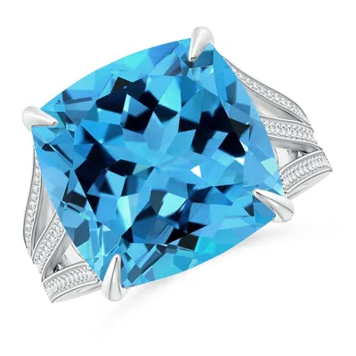 Angara Gia Certified Cushion Swiss Blue Topaz Double Split Shank Ring