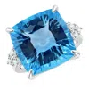 Angara Gia Certified Cushion Swiss Blue Topaz Engagement Ring With Trio Diamonds In White Gold/swiss Blue