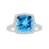 Angara Gia Certified Cushion Swiss Blue Topaz Halo Ring With Diamonds In White Gold/light Swiss Blue