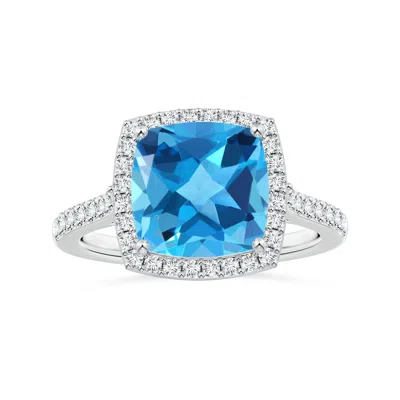 Angara Gia Certified Cushion Swiss Blue Topaz Halo Ring With Diamonds