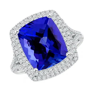 Angara Gia Certified Cushion Tanzanite Double Halo Cocktail Ring In Metallic