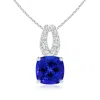 Angara Gia Certified Cushion Tanzanite Pendant With Diamonds In White Gold/deep Rich Violet Blue