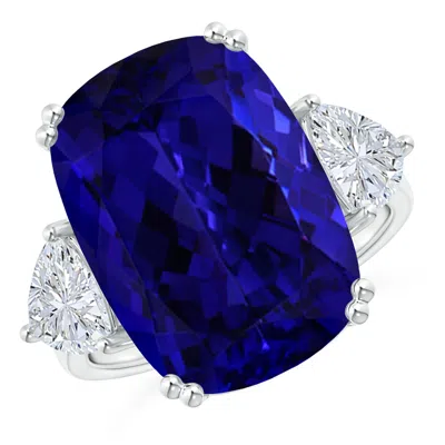Angara Gia Certified Cushion Tanzanite Ring With Trillion Diamonds In Blue