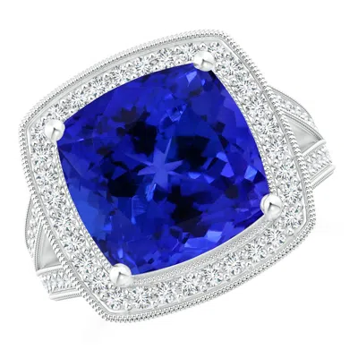 Angara Gia Certified Cushion Tanzanite Split Shank Halo Ring In Metallic