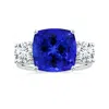Angara Gia Certified Cushion Tanzanite Three Stone Ring With Diamonds In White Gold/deep Rich Violet Blue