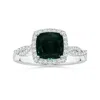 Angara Gia Certified Cushion Teal Sapphire Halo Twisted Shank Ring With Diamonds In White Gold/strong Greenish Blue