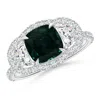 Angara Gia Certified Cushion Teal Sapphire Ring With Half Moon Diamonds In White Gold/strong Greenish Blue