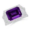 Angara Gia Certified East West Emerald-cut Amethyst Cocktail Ring With Diamonds In White Gold/medium Dark Purple