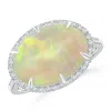 Angara Gia Certified East-west Oval Opal Ring With Diamond Halo In White Gold/milky With Medium Play Of Colour