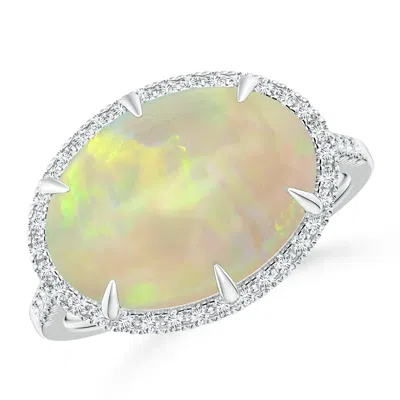 Angara Gia Certified East-west Oval Opal Ring With Diamond Halo In Metallic
