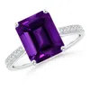 Angara Gia Certified Emerald-cut Amethyst Cocktail Ring With Diamond Accents In White Gold/medium Dark Purple