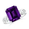 Angara Gia Certified Emerald-cut Amethyst Crossover Ring With Diamond Accents In White Gold/medium Dark Purple