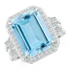 Angara Gia Certified Emerald Cut Aquamarine Brick Pattern Halo Ring In White Gold/swiss Blue