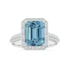 Angara Gia Certified Emerald-cut Aquamarine Halo Ring With Knife-edge Diamond Shank In White Gold/light Swiss Blue