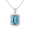 Angara Gia Certified Emerald Cut Aquamarine Pendant With Floral Bale In White Gold/swiss Blue