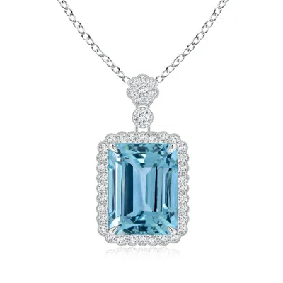 Angara Gia Certified Emerald Cut Aquamarine Pendant With Floral Bale In Metallic