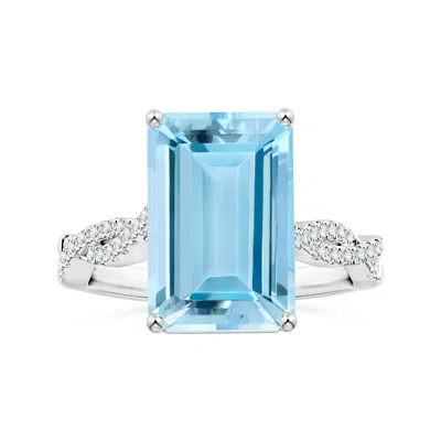Angara Gia Certified Emerald-cut Aquamarine Ring With Diamond Twist Shank In Metallic