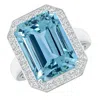 Angara Gia Certified Emerald Cut Aquamarine Ring With Diamonds In White Gold/swiss Blue