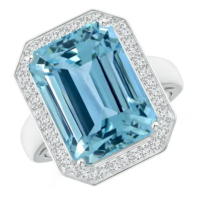 Angara Gia Certified Emerald Cut Aquamarine Ring With Diamonds In Metallic