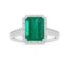 Angara Gia Certified Emerald-cut Emerald Halo Ring With Diamonds In White Gold/medium Green