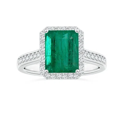 Angara Gia Certified Emerald-cut Emerald Halo Ring With Diamonds In Green