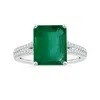 Angara Gia Certified Emerald-cut Emerald Split Shank Ring With Diamonds In White Gold/medium Green