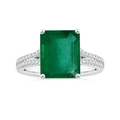 Angara Gia Certified Emerald-cut Emerald Split Shank Ring With Diamonds In Green