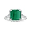 Angara Gia Certified Emerald-cut Emerald Tapered Shank Ring With Diamond Halo In White Gold/rich Medium Green