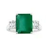 Angara Gia Certified Emerald-cut Emerald Three-stone Ring With Tapered Shank In White Gold/medium Green