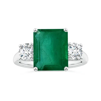 Angara Gia Certified Emerald-cut Emerald Three-stone Ring With Tapered Shank In Green