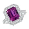 Angara Gia Certified Emerald Cut Pink Sapphire Halo Ring In White Gold/rich Pink