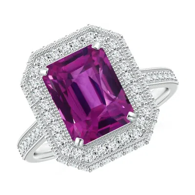 Angara Gia Certified Emerald Cut Pink Sapphire Halo Ring In Purple