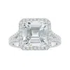 Angara Gia Certified Emerald-cut White Sapphire Split Shank Ring With Halo In White Gold