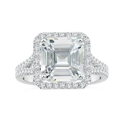 Angara Gia Certified Emerald-cut White Sapphire Split Shank Ring With Halo
