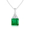 Angara Gia Certified Emerald Solitaire Pendant With Trio Diamonds In White Gold/rich Medium Green