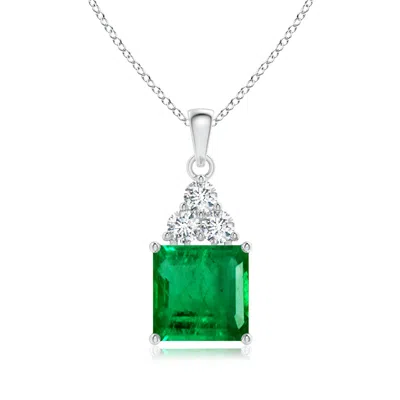 Angara Gia Certified Emerald Solitaire Pendant With Trio Diamonds In Green