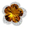 Angara Gia Certified Five-petal Flower Citrine And Diamond Halo Ring In White Gold/deep Golden