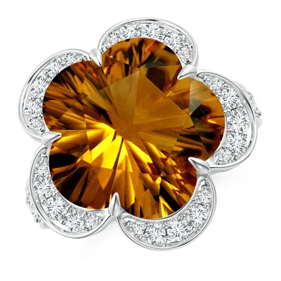 Angara Gia Certified Five-petal Flower Citrine And Diamond Halo Ring In Yellow