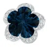 Angara Gia Certified Five-petal Flower London Blue Topaz And Diamond Halo Ring In White Gold/deep Greenish Blue