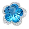 Angara Gia Certified Five-petal Flower Swiss Blue Topaz And Diamond Halo Ring In White Gold/swiss Blue