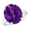 Angara Gia Certified Flat Prong-set Oval Amethyst Solitaire Ring In White Gold/medium Dark Purple