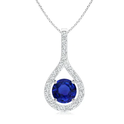 Angara Gia Certified Floating Blue Sapphire Round Pendant With Diamonds In Metallic