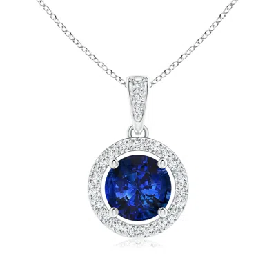 Angara Gia Certified Floating Sapphire Pendant With Diamond Halo In Metallic