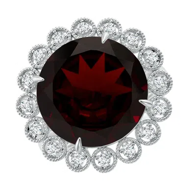Angara Gia Certified Garnet & Diamond Floral Halo Cocktail Ring In Metallic