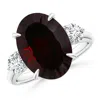 Angara Gia Certified Garnet Three Stone Ring With Diamonds In White Gold/medium Red